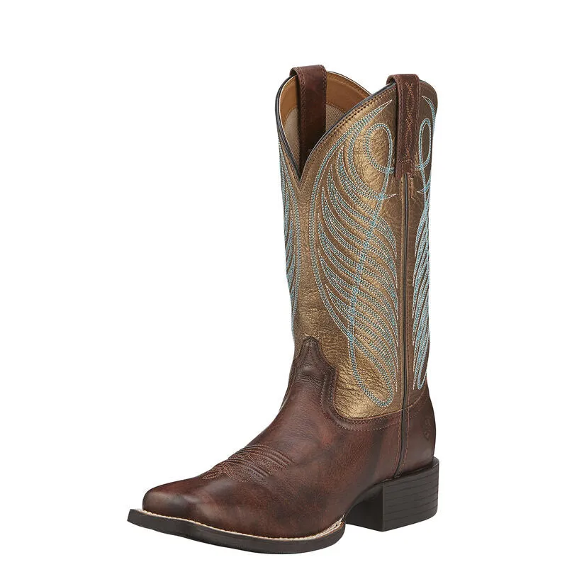 Ariat Women's Round Up Wide Square Toe Western Boot - Yukon Brown