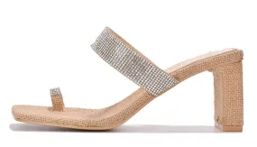 Cape Robbin Rafi Nude Rhinestone Block Heel Toe Ring Open Toe Heeled Sandals