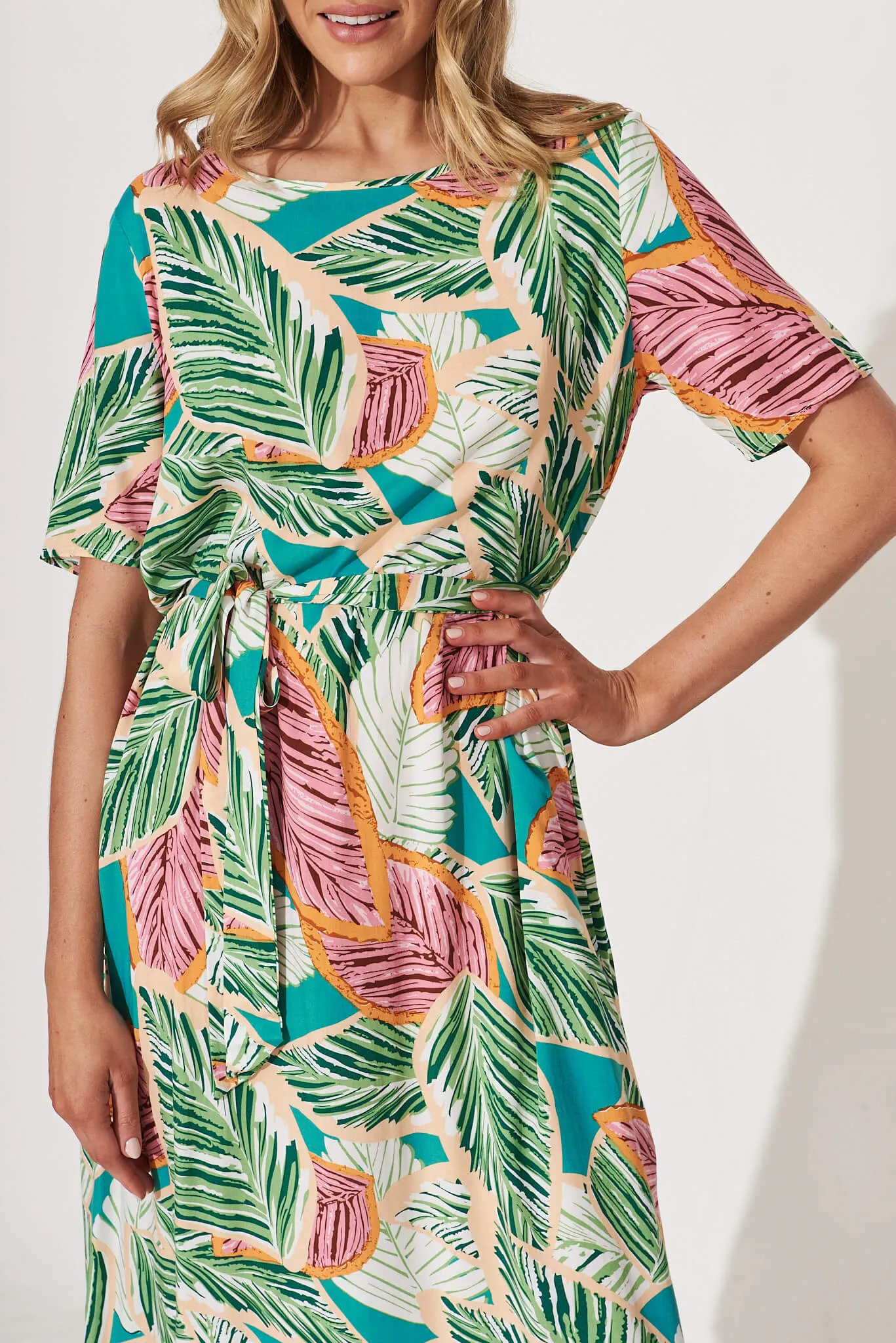 Chambery Midi Dress In Green Multi Leaf Print