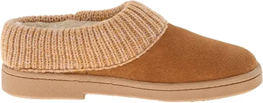 Clarks Cinnamon Knitted Collar Winter Clog Rounded Closed Toe Slipper-Wide