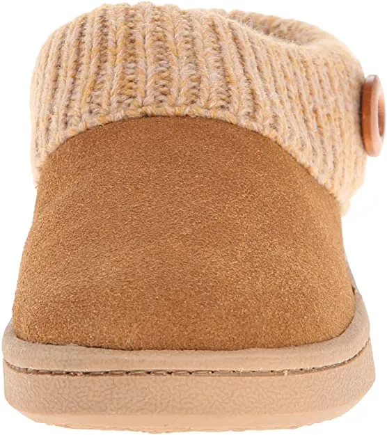 Clarks Cinnamon Knitted Collar Winter Clog Rounded Closed Toe Slipper-Wide