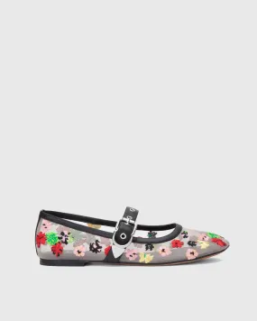 Clelia Embroidery Mesh Ballet Flats In White