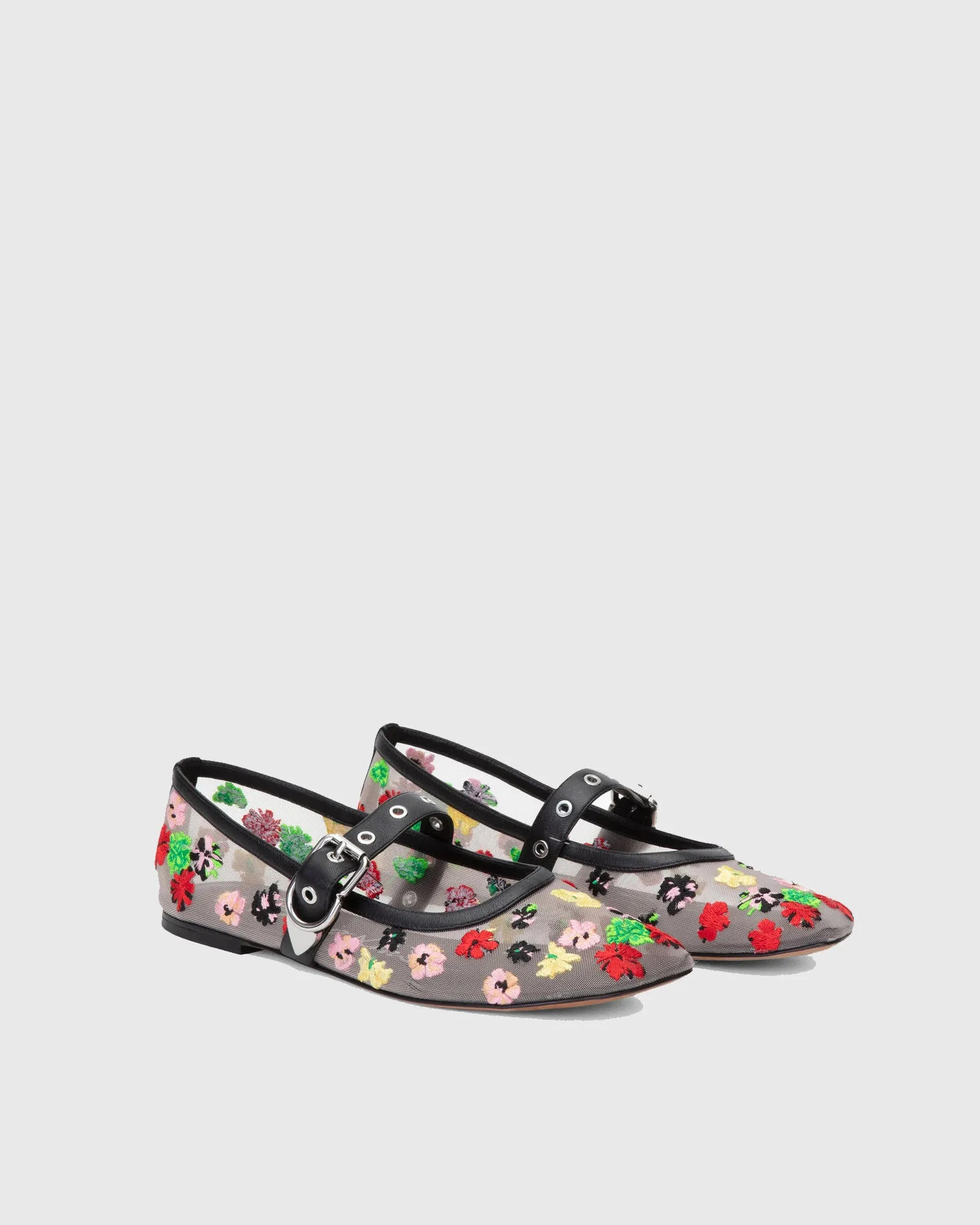 Clelia Embroidery Mesh Ballet Flats In White