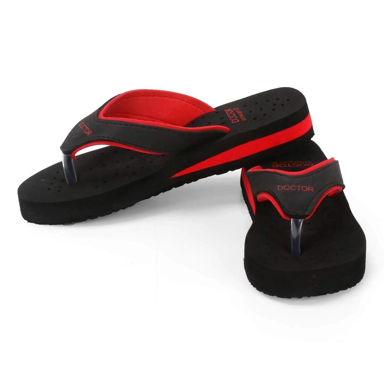 DOCTOR EXTRA SOFT Care Diabetic Orthopedic Pregnancy Flat Super Comfort Dr Flipflops and House Slippers For Women's and Girl's D-18-Black Red 3 UK