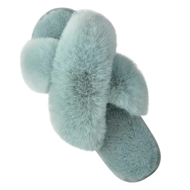 Faux Fur Cross Slippers – Soft and Lightweight Fit