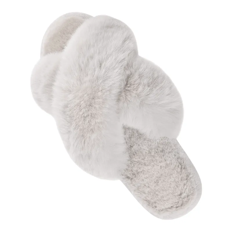 Faux Fur Cross Slippers – Soft and Lightweight Fit