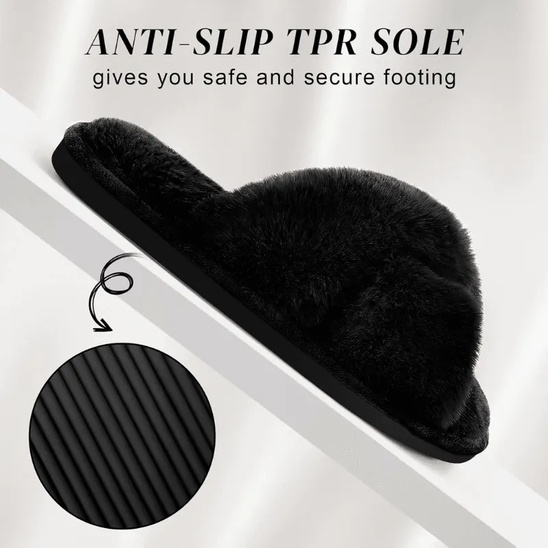 Faux Fur Cross Slippers – Soft and Lightweight Fit