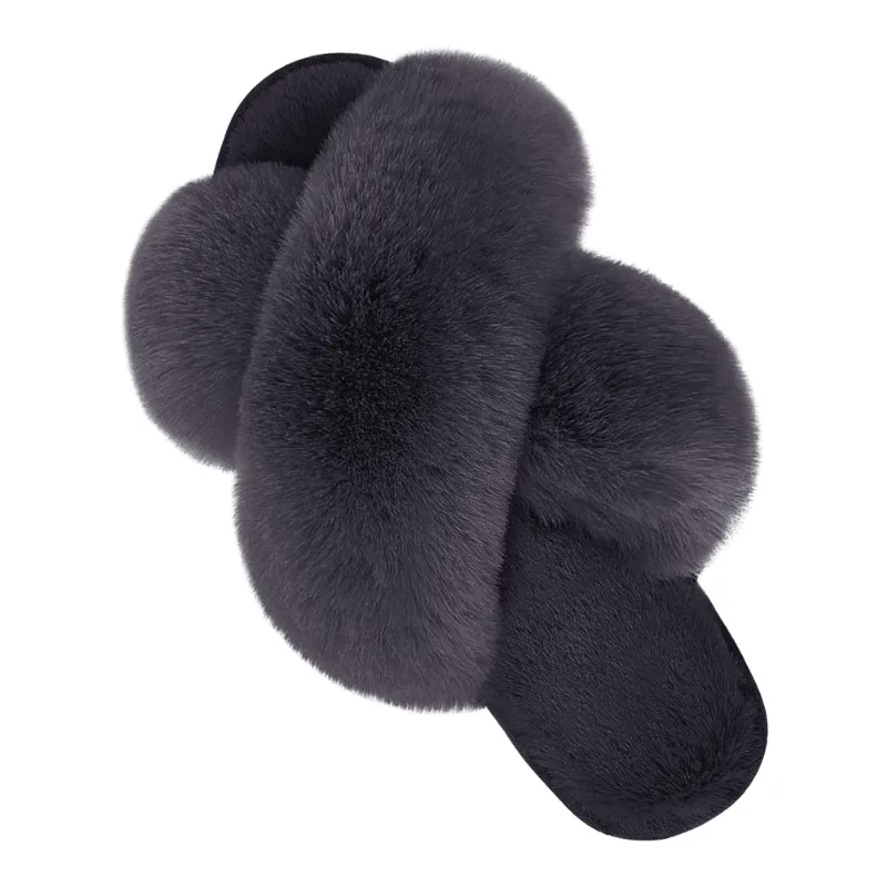 Faux Fur Cross Slippers – Soft and Lightweight Fit