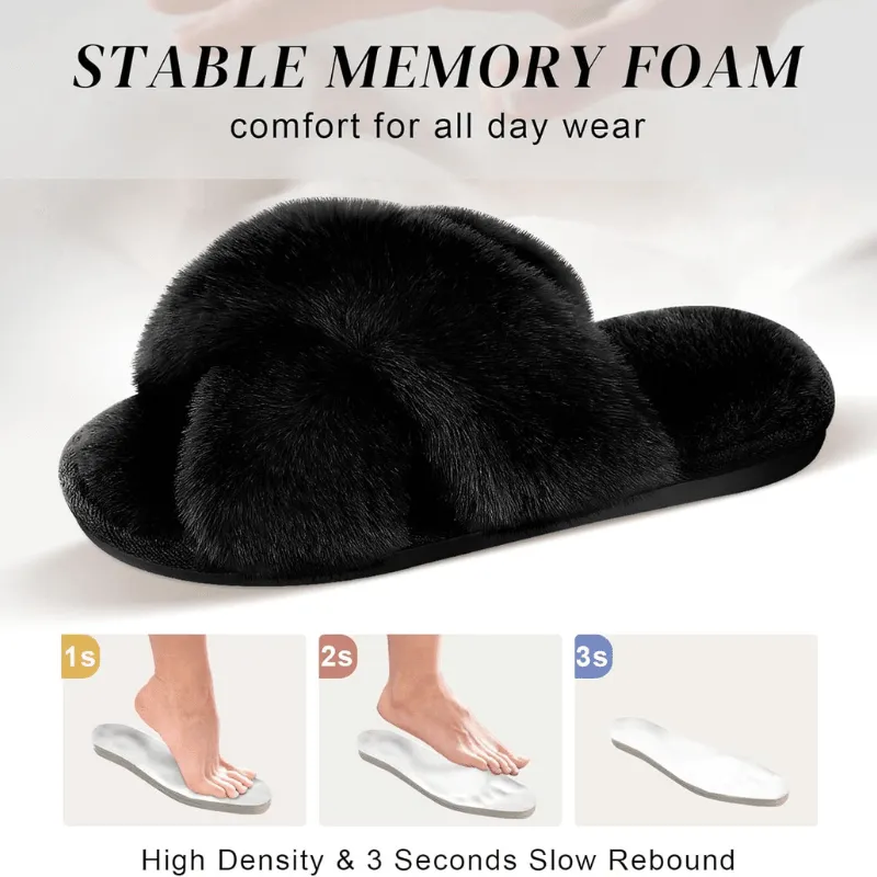 Faux Fur Cross Slippers – Soft and Lightweight Fit