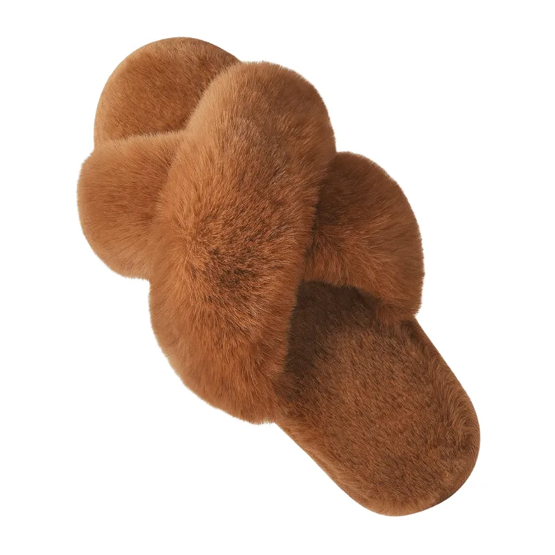 Faux Fur Cross Slippers – Soft and Lightweight Fit