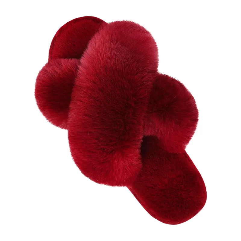 Faux Fur Cross Slippers – Soft and Lightweight Fit