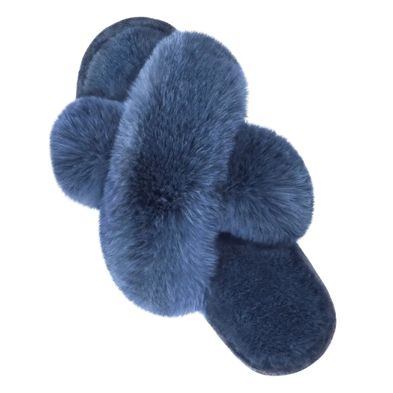 Faux Fur Cross Slippers – Soft and Lightweight Fit