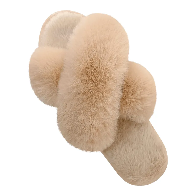Faux Fur Cross Slippers – Soft and Lightweight Fit