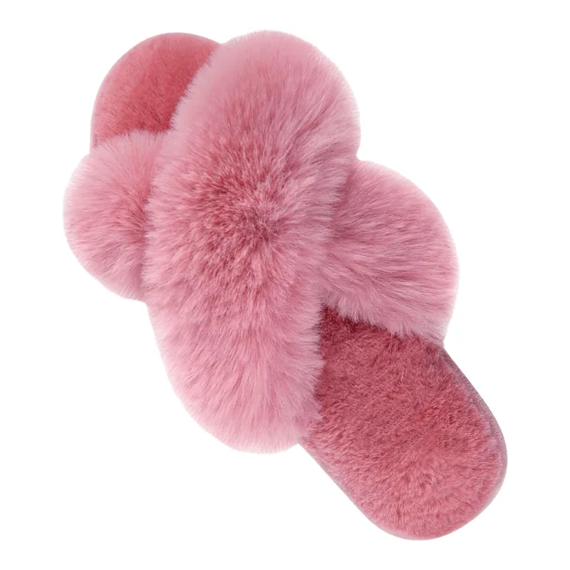 Faux Fur Cross Slippers – Soft and Lightweight Fit