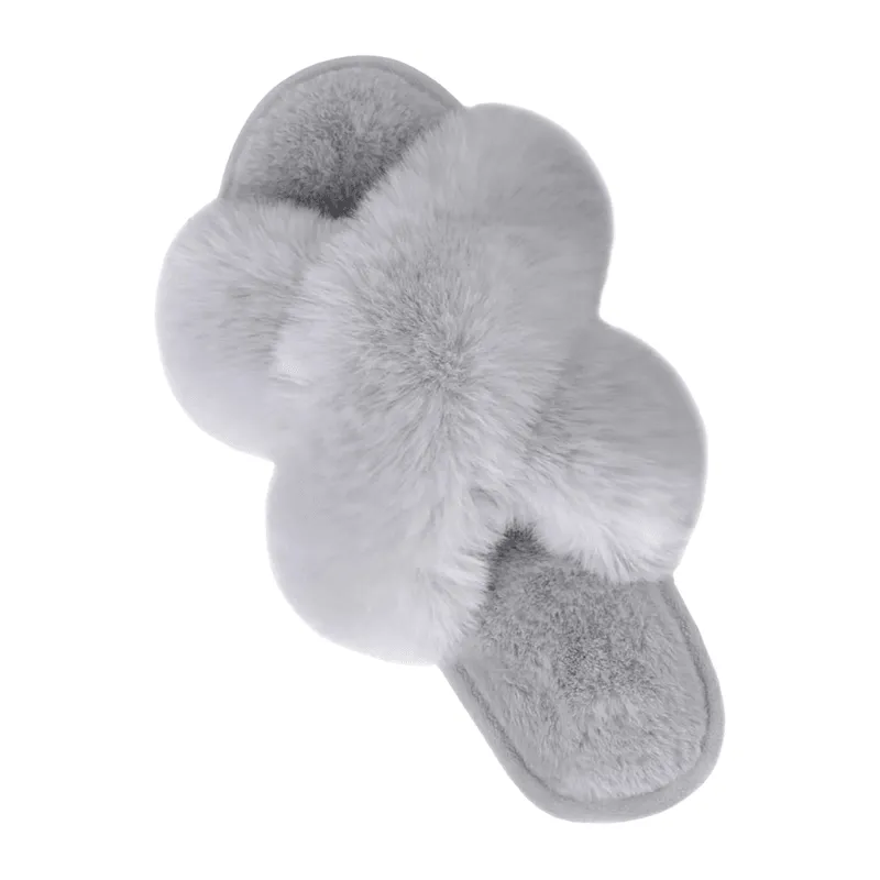 Faux Fur Cross Slippers – Soft and Lightweight Fit