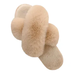 Faux Fur Cross Slippers – Soft and Lightweight Fit