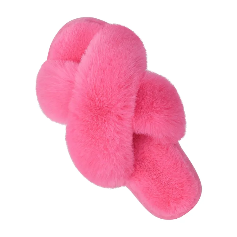 Faux Fur Cross Slippers – Soft and Lightweight Fit