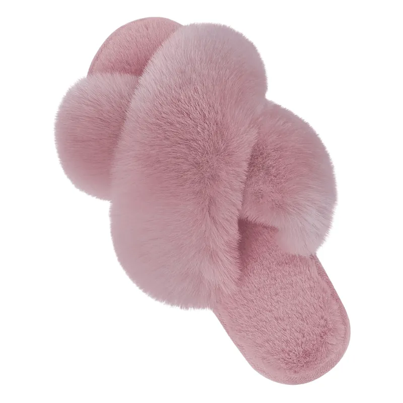 Faux Fur Cross Slippers – Soft and Lightweight Fit