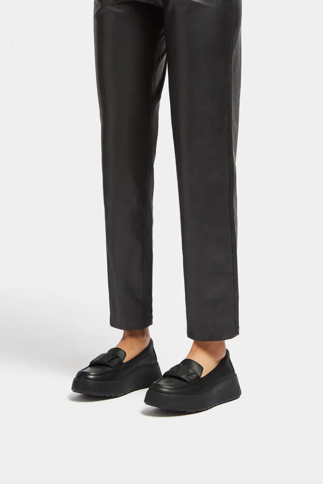 FitFlop F-mode Folded-Leather Flatform Loafers Black