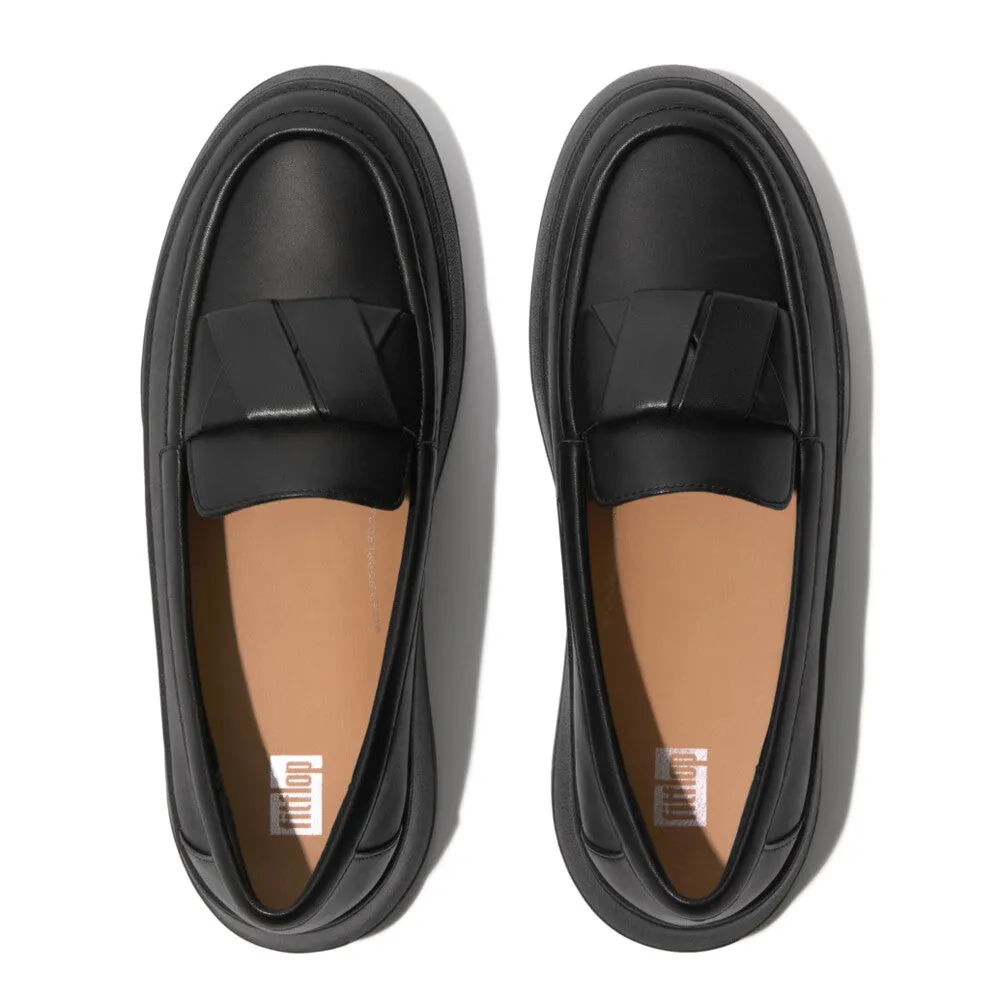 FitFlop F-mode Folded-Leather Flatform Loafers Black