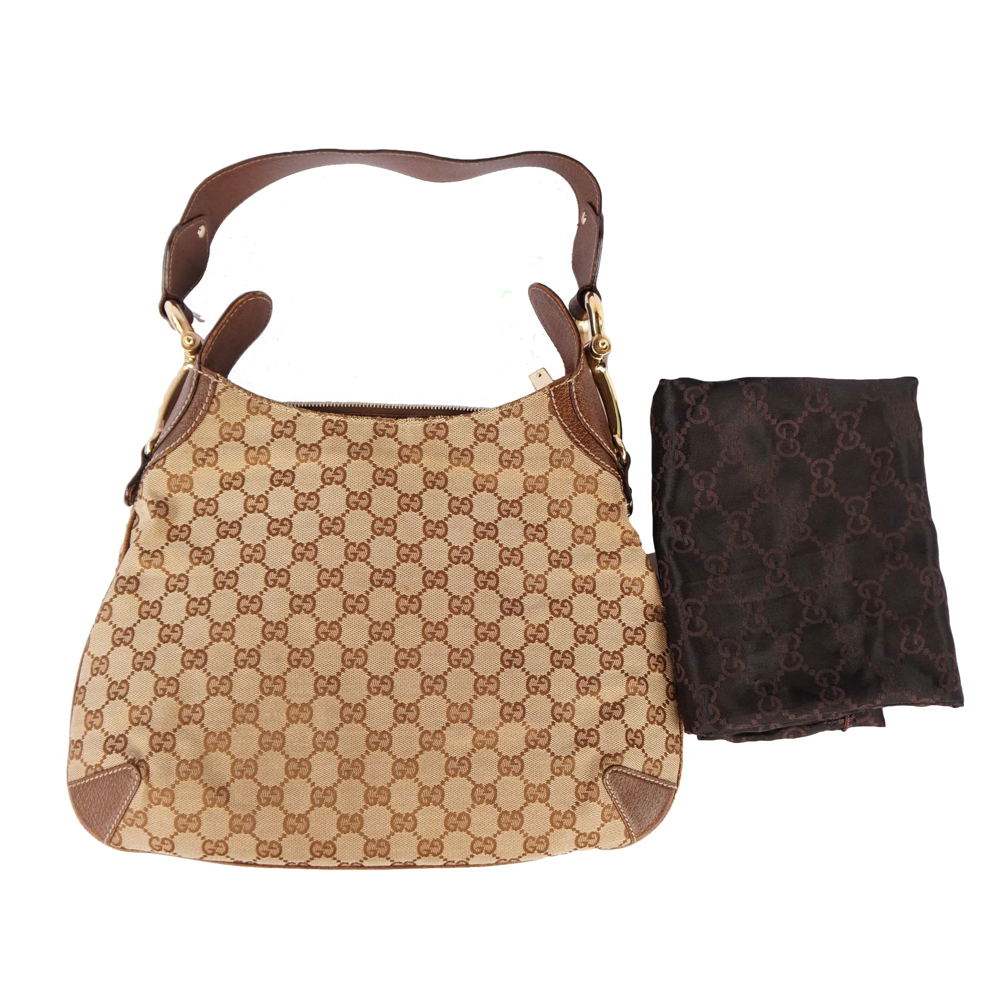 GUCCI GG CREOLE CANVAS LEATHER HOBO BAG
