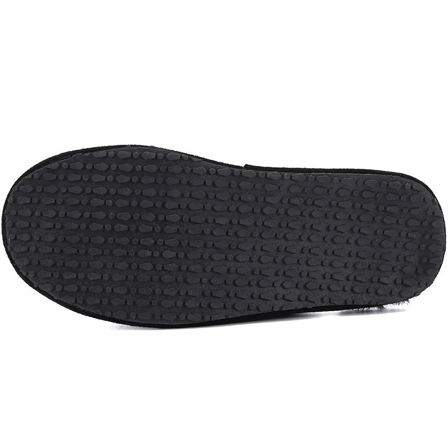 Mens Ven Dave Leather / Black Fur Slippers