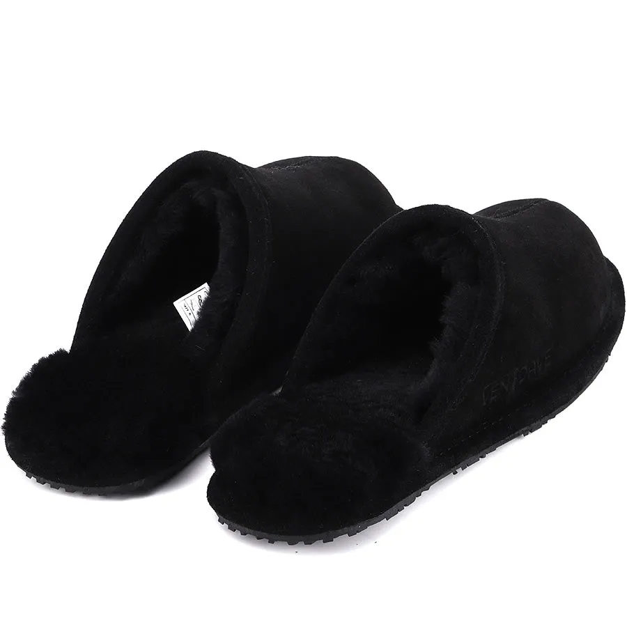 Mens Ven Dave Leather / Black Fur Slippers