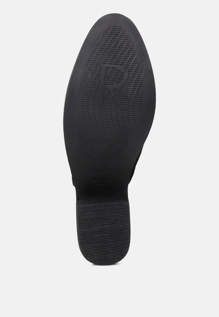PALMA Black Stacked Heel Mules