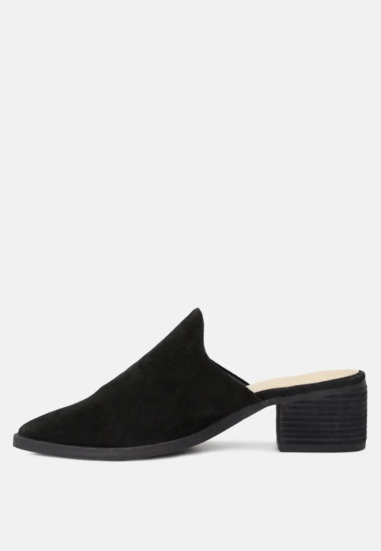 PALMA Black Stacked Heel Mules