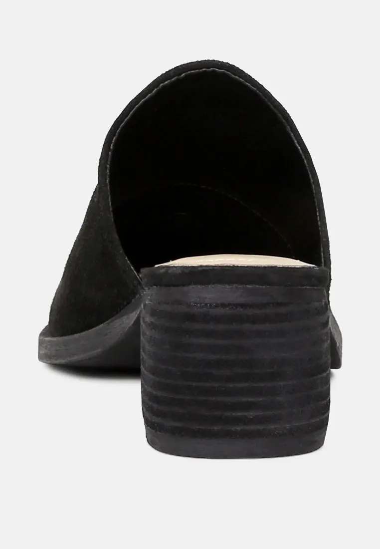 PALMA Black Stacked Heel Mules