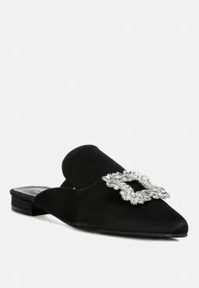 PERRINE Diamante Brooch Slip On Mules in Black