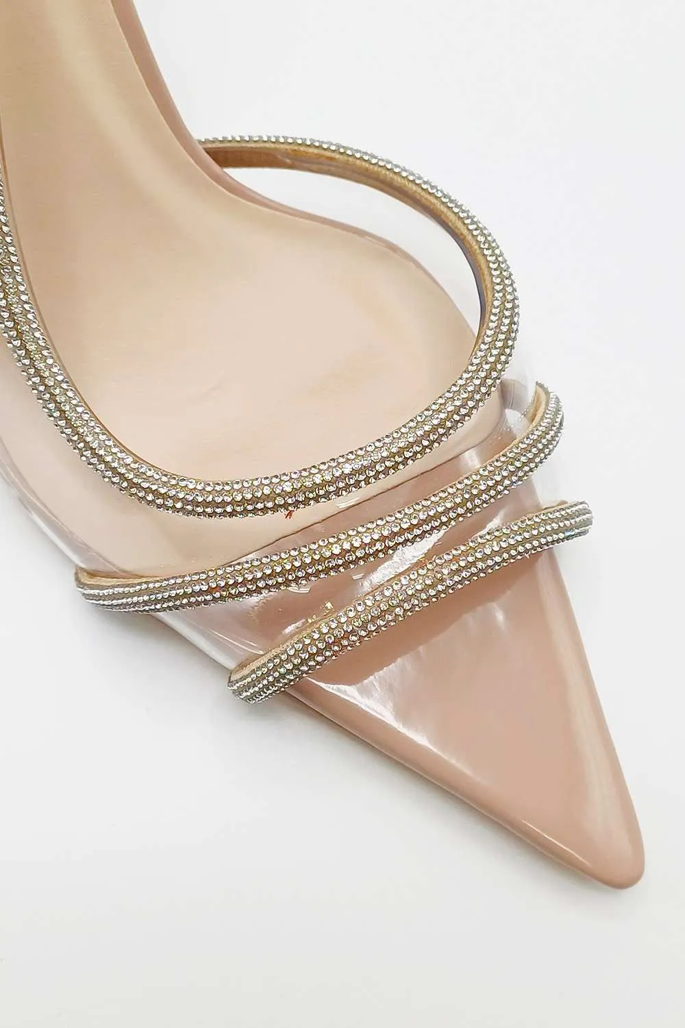 Rina Perspex Diamante Slingback Pointy Open-toe Sandals in Nude