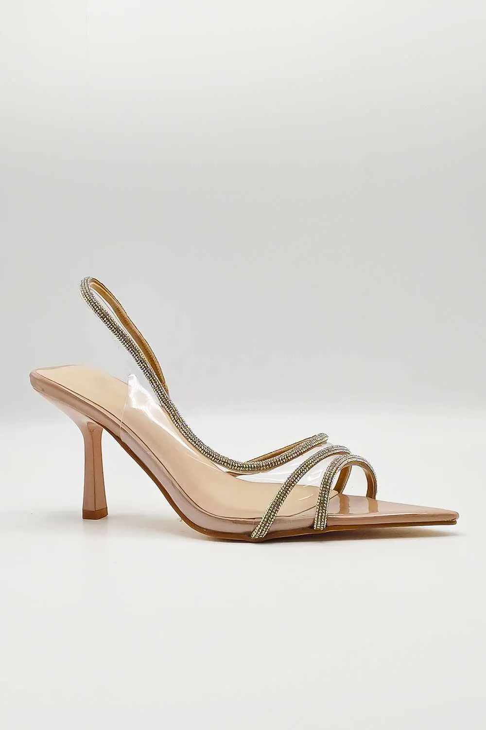 Rina Perspex Diamante Slingback Pointy Open-toe Sandals in Nude