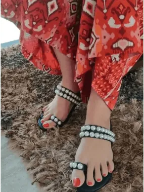 Tan Pearl Open Toe Sandals