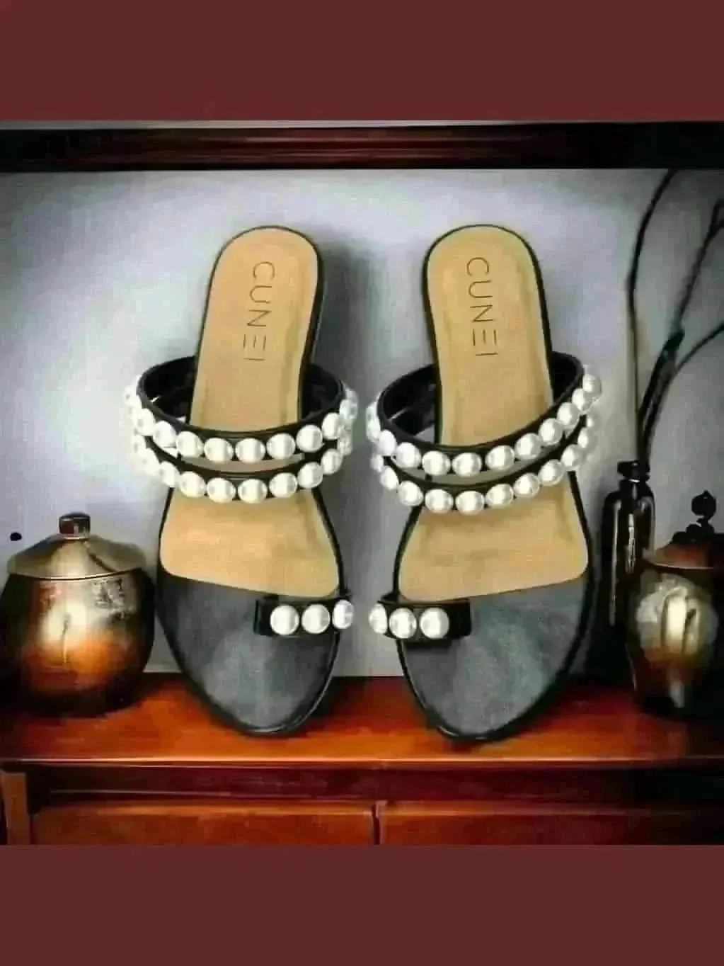 Tan Pearl Open Toe Sandals