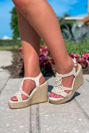 The Kinsley Knitted Wedge Sandal - Beige